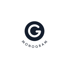 Poster - Black logo with cut out silhouette of letter G, round monogram for business and branding. Modern vector logotype, circle badge negative space style