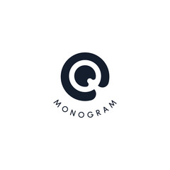 Poster - Black logo with cut out silhouette of letter Q, round monogram for business and branding. Modern vector logotype, circle badge negative space style
