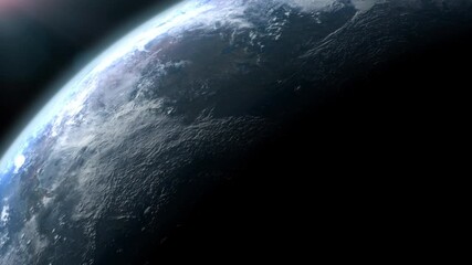 Aufkleber - A cinematic rendering of planet Earth as view from space with vibrant blue atmosphere and cloudy sky showing continents below