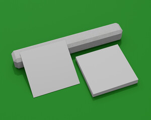 Wall Mural - 3D render mockup of square business cards on a green chromakey background for easy background color change