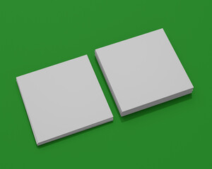 Wall Mural - 3D render mockup of square business cards on a green chromakey background for easy background color change