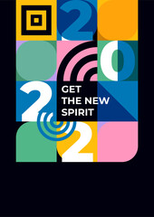 Poster - Super New Year Abstract Flat Bauhaus Cover A4 Design Background