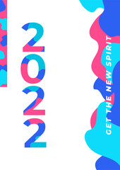 Poster - Fantastic New Year 2022 blue pink Hand draw Cover A4 Design Background