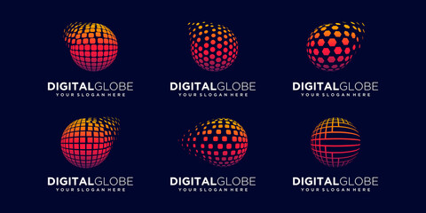 set of abstract global digital Logo Design vector Template.