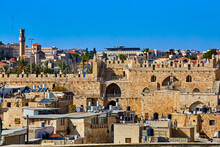 Panoramic View Of The Damascus Gate From The Roof The Austrian Hospice Of Holy Family, A Refuge For Itinerant Pilgrims, Was Opened In 1854 By Catholic Church Of Austria In Holy Land. Jerusalem, Israel