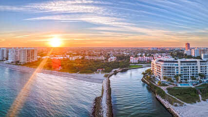 Wall Mural - aerial drone shot of Sunset over city of Boca Raton, Florida
