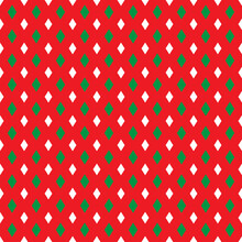 White And Green Diamonds Pattern On Red Background. Christmas Color Theme With Diamond Shapes.
