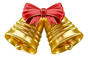 Wall Mural - Golden bell with red and gold bow isolated on white background. 3d render illustration.