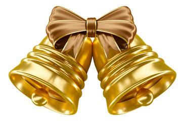 Wall Mural - Golden bell with brown and gold bow isolated on white background. 3d render illustration.
