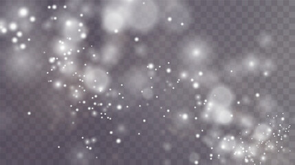 Wall Mural - Bokeh light lights effect background. White png dust light. Christmas background of shining dust Christmas glowing light bokeh confetti and spark overlay texture for your design.	
