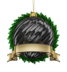 Wall Mural - Black christmas ball with golden on white isolated background. 3d render illustration.