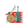 Musical instruments flat color vector icon. Live music jazz fest cartoon minimal style design element. Vintage musical event equipment emblem template. Concert advertisement background illustration