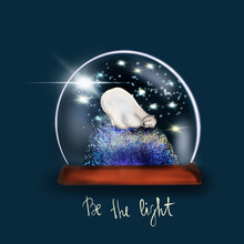 Cute  Bear Inside A Snowy Glass Ball, Christmas Card Design