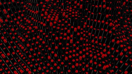Poster - Animation of 3d lines with dots moving in waves. Motion. Lot of columns with dots move in waves. Cylinders move up and down creating waves
