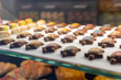 Chocolate turtle shapes dessert for sale in pastry store