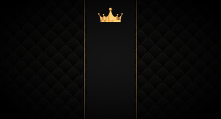 Black seamless pattern in retro style with a gold crown. Can be used for premium royal party. Luxury template with vintage leather texture. Background for king and little prince. Invitation card