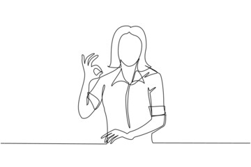 Poster - single continuous line drawing woman in casual clothes gesturing ok sign. okay sign, gesture languag
