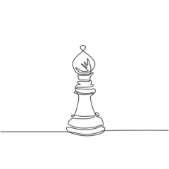 Poster - Single one line drawing chess bishop logo isolated on white background. Chess logo for web site, app, print presentation. Creative art concept, eps 10. Continuous line draw design vector illustration