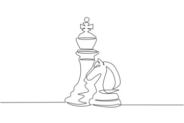 Poster - Continuous one line drawing king and knight chess logo. Set of emblems and signs for chess sport tournament. Successful challenge flat isolated. Single line draw design vector graphic illustration