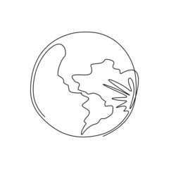 Poster - Single one line drawing planet earth icon logo. Global map. World health day. Earth day. Design for web banner, mobile app, infographics. Modern continuous line draw design graphic vector illustration