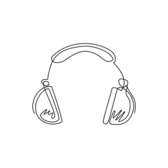 Poster - continuous one line drawing headphones symbol. pictograph of headphone music for template, flat, log