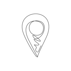 Poster - single one line drawing pin of map. icon of drop pin. place of location. geo point for position and 