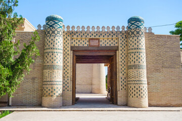 Entrance to summer khan's palace Nurullabay, Khiva Uzbekistan. Complex was built from 1884 to 1912 and was intended for Khan Asfandiyar. Sightseeing of Dishan Kala (so-called outer city)