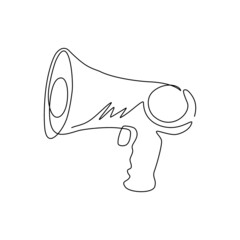 Poster - Continuous one line drawing megaphone isolated flat web mobile icon sign symbol element silhouette. Proletarian revolution, political propaganda. Single line draw design vector graphic illustration