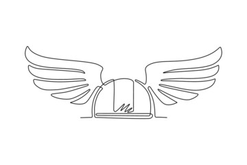 Poster - Single one line drawing gaul (gaelic) warrior helmet with wings. Warrior symbol icon isolated. Flat element for emblem, sticker, badge, label, icon. Modern continuous line draw design graphic vector