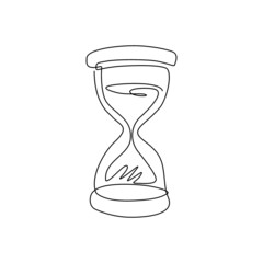 Poster - Single one line drawing vintage hourglass, sandglass timer or clock flat icon for apps and websites. Timer, countdown, urgent concept. Modern continuous line draw design graphic vector illustration
