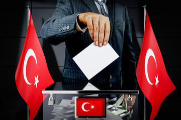 Wall Mural - Turkey flags, hand dropping voting card - election concept - 3D illustration