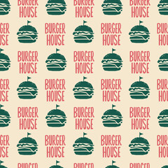 Burger House Simple Vintage pattern. Hand Drawn typography with simple Burger.