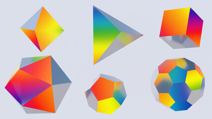 Wall Mural - Group of bright colorful geometric shapes. Abstract illustration, 3d render.