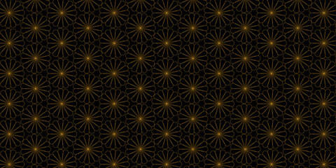 Poster -  Floral pattern seamless with geometric design. Luxury of gold lines shiny on black background