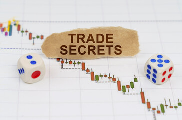Poster - On the trading charts, there are dice and pieces of paper with the inscription - TRADE SECRETS