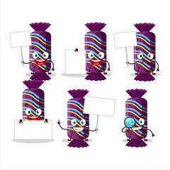 Wall Mural - Purple long candy package cartoon character bring information board