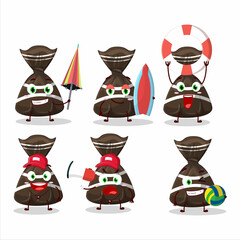 Poster - Happy Face chocolate candy wrappers cartoon character playing on a beach