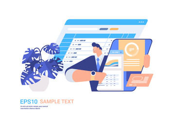 Poster - businessman analyzing data on tablet pc screen working process concept horizontal portrait