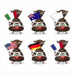 Sticker - Chocolate candy wrappers cartoon character bring the flags of various countries