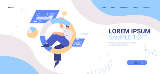 Poster - businessman sitting in diagram financial statistics data analyzing concept full length