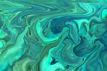  Abstract fluid art background blue and turquoise colors. Liquid marble. Acrylic painting with cerulean gradient