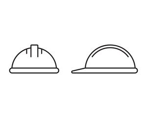 Fototapete - Construction helmet linear icon. Front and side views. Outline simple vector of professional head protection tool. Contour isolated pictogram on white background