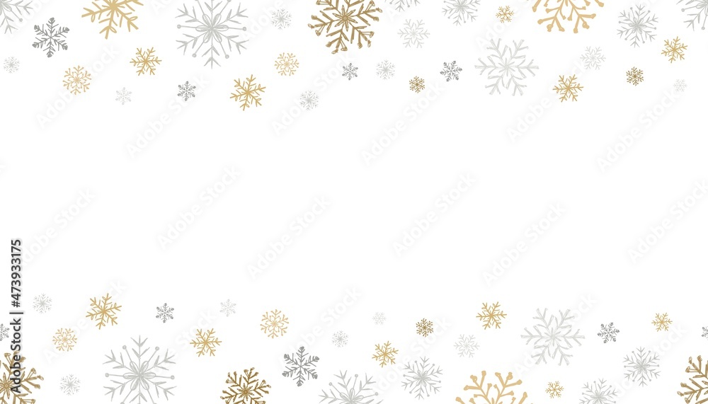 Seamless pattern with silver and gold snowflakes by hand on a white ...