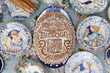 Tula's “carrot” (Tula's gingerbread, spice cake). Table setting, traditonal national russian folk handicraft: gzhel. Russian craft ware, plate. Home tea drinking