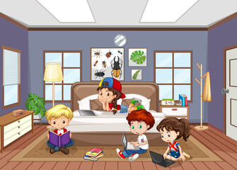 Sticker - Interior of bedroom with children cartoon character