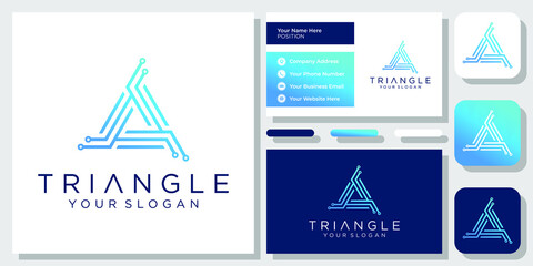 Wall Mural - Triangle Circuit Board Technology Digital Security Connection Logo Design Business Card Template