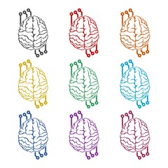 Fototapete - Brain Tech logo isolated on white background, color set