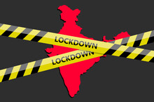 Lockdown Tape Over India Indian State Silhouette. Coronavirus Threat. Concept Image. Vector Illustration