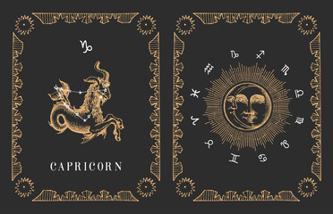 Sticker - Capricorn zodiac symbol in vector, horoscope card.