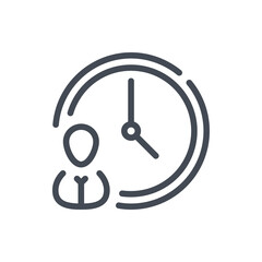 Fototapete - Work time and Labor hours line icon. Clock with person vector outline sign.